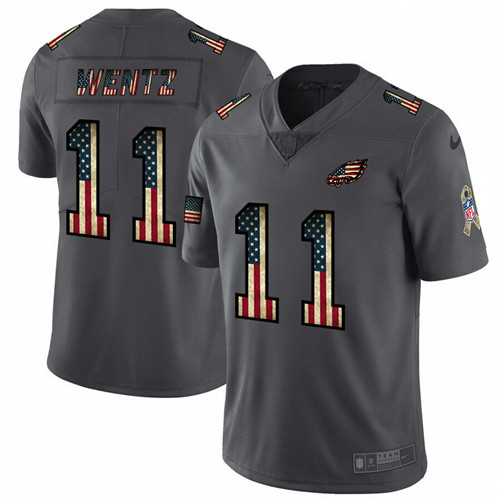 Nike Eagles 11 Carson Wentz 2019 Salute To Service USA Flag Fashion Limited Jersey