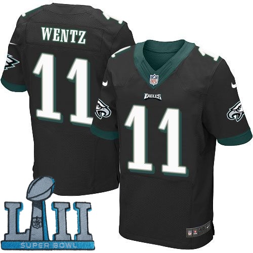 Nike Eagles 11 Carson Wentz Black 2018 Super Bowl LII Elite Jersey