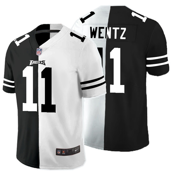 Nike Eagles 11 Carson Wentz Black And White Split Vapor Untouchable Limited Jersey