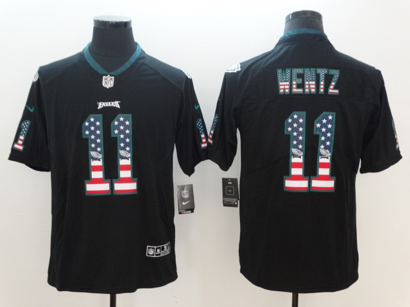 Nike Eagles 11 Carson Wentz Black USA Flag Fashion Color Rush Limited Jersey