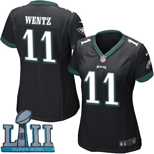 Nike Eagles 11 Carson Wentz Black Women 2018 Super Bowl LII Game Jersey