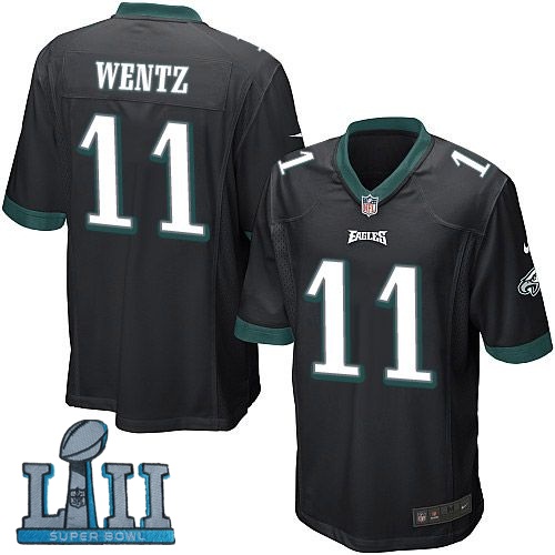 Nike Eagles 11 Carson Wentz Black Youth 2018 Super Bowl LII Game Jersey