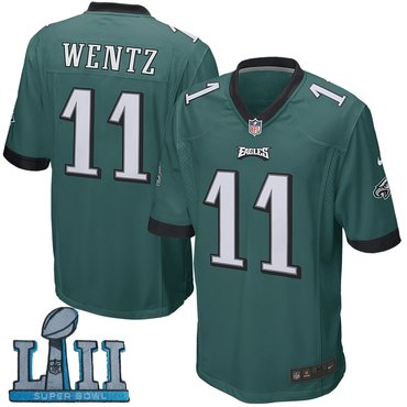 Nike Eagles 11 Carson Wentz Green Youth 2018 Super Bowl LII Game Jersey
