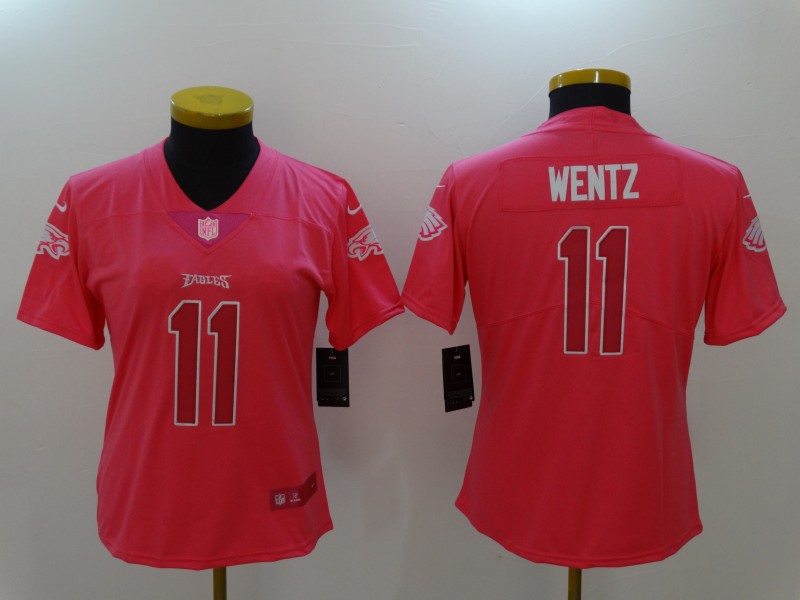 Nike Eagles 11 Carson Wentz Pink Fashion Women Limited Jersey