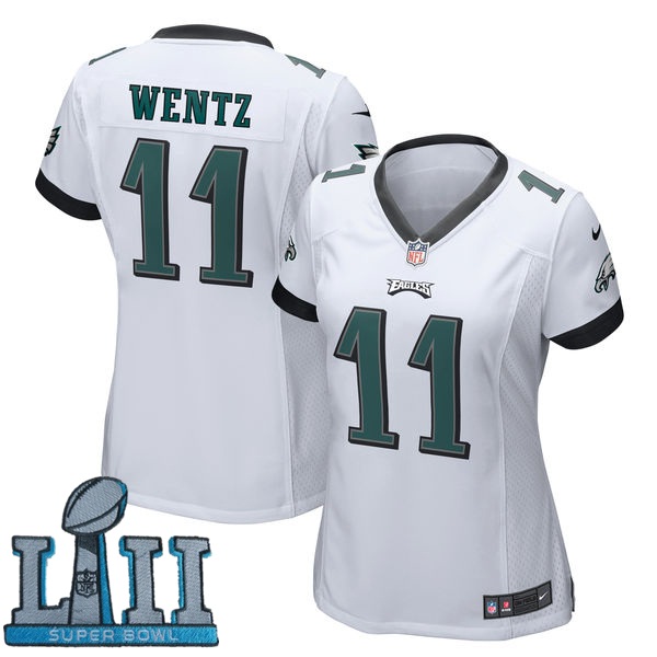 Nike Eagles 11 Carson Wentz White Women 2018 Super Bowl LII Game Jersey