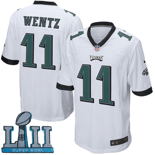 Nike Eagles 11 Carson Wentz White Youth 2018 Super Bowl LII Game Jersey