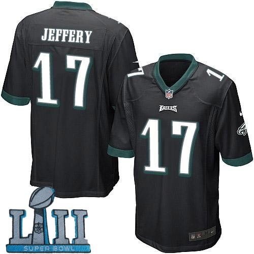 Nike Eagles 17 Alshon Jeffery Black Youth 2018 Super Bowl LII Game Jersey