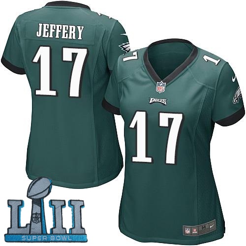 Nike Eagles 17 Alshon Jeffery Green Women 2018 Super Bowl LII Game Jersey