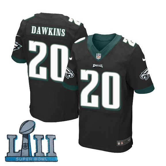 Nike Eagles 20 Brian Dawkins Black 2018 Super Bowl LII Elite Jersey
