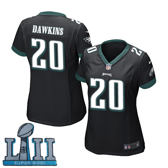 Nike Eagles 20 Brian Dawkins Black Women 2018 Super Bowl LII Game Jersey