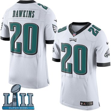 Nike Eagles 20 Brian Dawkins White 2018 Super Bowl LII Elite Jersey