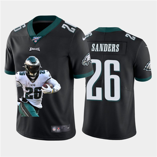 Nike Eagles 26 Miles Sanders Black Player Name Logo 100th Season Vapor Untouchable Limited Jersey