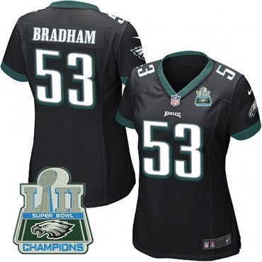 Nike Eagles 53 Nigel Bradham Black Women 2018 Super Bowl Champions Game Jersey