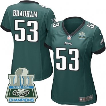 Nike Eagles 53 Nigel Bradham Green Women 2018 Super Bowl Champions Game Jersey
