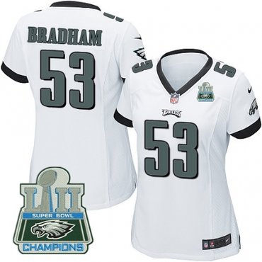 Nike Eagles 53 Nigel Bradham White Women 2018 Super Bowl Champions Game Jersey