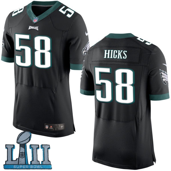 Nike Eagles 58 Jordan Hicks Black 2018 Super Bowl LII Elite Jersey