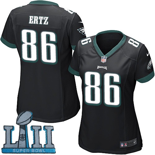 Nike Eagles 86 Zach Ertz Black Women 2018 Super Bowl LII Game Jersey