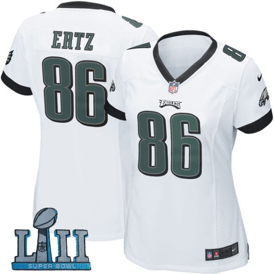 Nike Eagles 86 Zach Ertz White Women 2018 Super Bowl LII Game Jersey