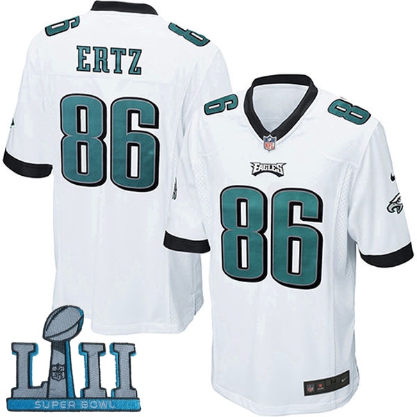 Nike Eagles 86 Zach Ertz White Youth 2018 Super Bowl LII Game Jersey
