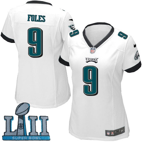 Nike Eagles 9 Nick Foles White Women 2018 Super Bowl LII Game Jersey