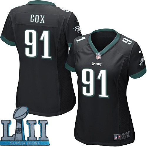 Nike Eagles 91 Fletcher Cox Black Women 2018 Super Bowl LII Game Jersey
