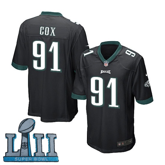 Nike Eagles 91 Fletcher Cox Black Youth 2018 Super Bowl LII Game Jersey