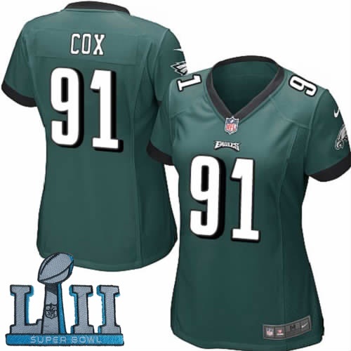 Nike Eagles 91 Fletcher Cox Green Women 2018 Super Bowl LII Game Jersey
