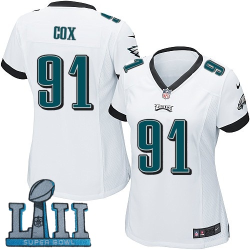 Nike Eagles 91 Fletcher Cox White Women 2018 Super Bowl LII Game Jersey