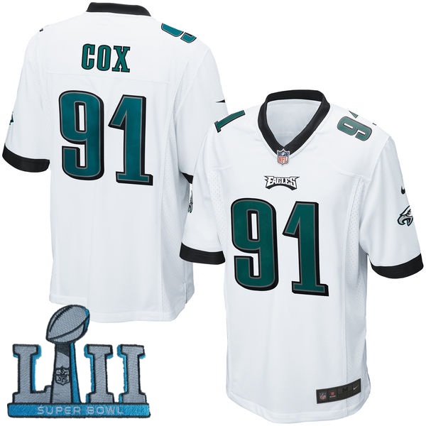 Nike Eagles 91 Fletcher Cox White Youth 2018 Super Bowl LII Game Jersey