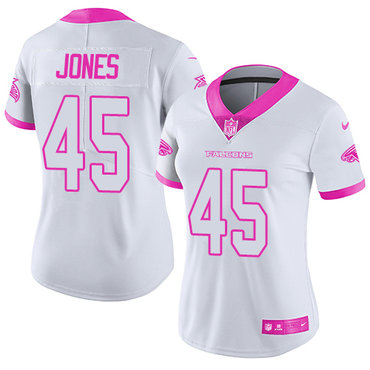 Nike Falcons #45 Deion Jones White Pink Women's Stitched NFL Limited Rush Fashion Jersey