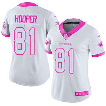 Nike Falcons #81 Austin Hooper White Pink Women's Stitched NFL Limited Rush Fashion Jersey