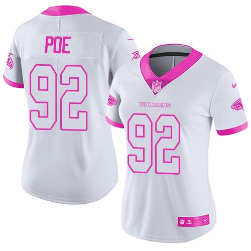 Nike Falcons #92 Dontari Poe White Pink Women's Stitched NFL Limited Rush Fashion Jersey