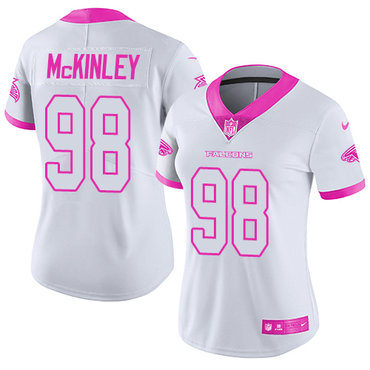 Nike Falcons #98 Takkarist McKinley White Pink Women's Stitched NFL Limited Rush Fashion Jersey