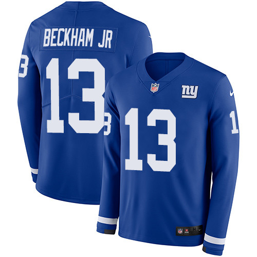 Nike Giants #13 Odell Beckham Jr Royal Blue Team Color Men's Stitched NFL Limited Therma Long Sleeve Jersey