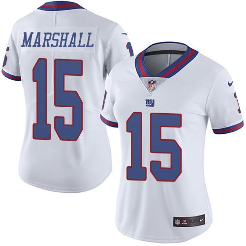 Nike Giants #15 Brandon Marshall White Women's Stitched NFL Limited Rush Jersey