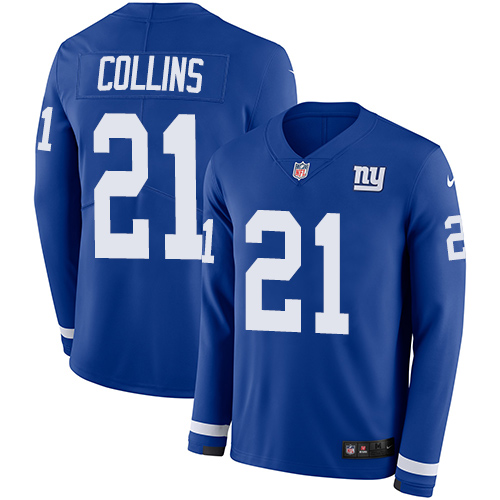 Nike Giants #21 Landon Collins Royal Blue Team Color Men's Stitched NFL Limited Therma Long Sleeve Jersey