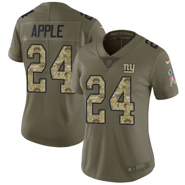 Nike Giants #24 Eli Apple Olive Camo Women's Stitched NFL Limited 2017 Salute to Service Jersey