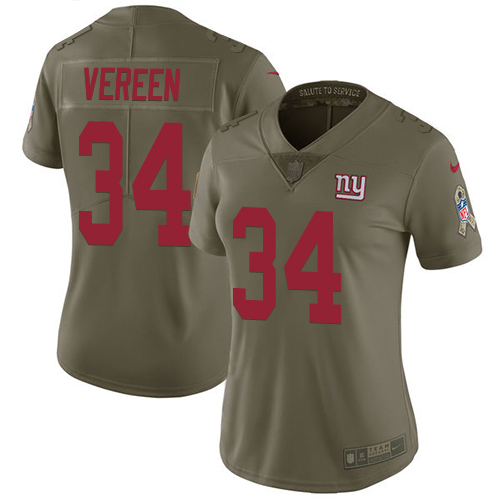 Nike Giants #34 Shane Vereen Olive Women's Stitched NFL Limited 2017 Salute to Service Jersey