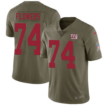 Nike Giants #74 Ereck Flowers Olive Men's Stitched NFL Limited 2017 Salute to Service Jersey