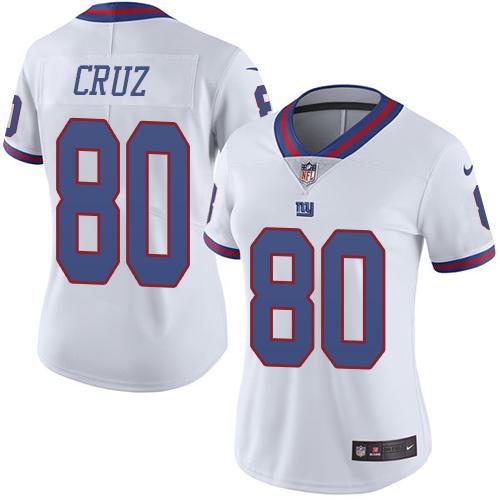 Nike Giants #80 Victor Cruz White Women's Stitched NFL Limited Rush Jersey