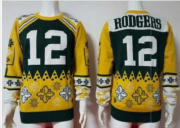 Nike Green Bay Packers #12 Aaron Rodgers Green Yellow Men''s Ugly Sweater