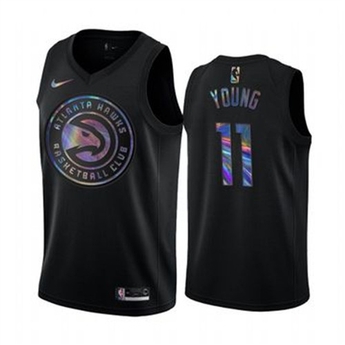 Nike Hawks #11 Trae Young Men's Iridescent Holographic Collection NBA Jersey - Black
