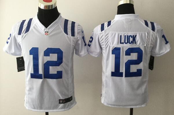 Nike Indianapolis Colts #12 Andrew Luck White Game Kids Stitched Jersey