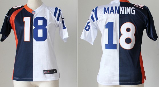 Nike Indianapolis Colts&Denver Broncos #18 Peyton Manning Blue_White Two Tone Womens Jersey 