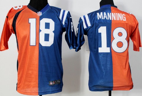 Nike Indianapolis Colts&Denver Broncos #18 Peyton Manning Orange_Blue Two Tone Kids Jersey
