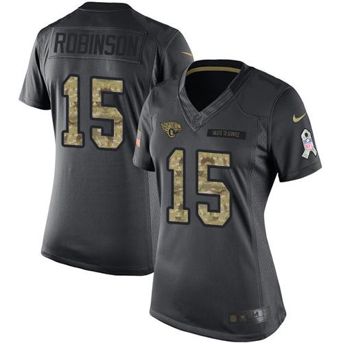 Nike Jaguars #15 Allen Robinson Black Women's Stitched NFL Limited 2016 Salute to Service Jersey