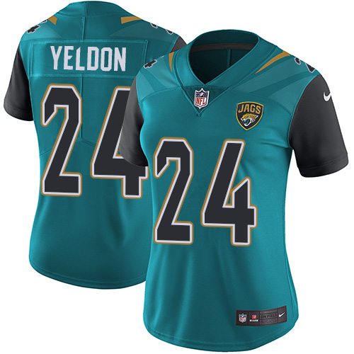 Nike Jaguars #24 T.J. Yeldon Teal Green Team Color Women's Stitched NFL Vapor Untouchable Limited Jersey