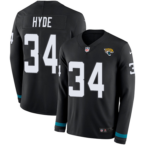 Nike Jaguars #34 Carlos Hyde Black Team Color Men's Stitched NFL Limited Therma Long Sleeve Jersey