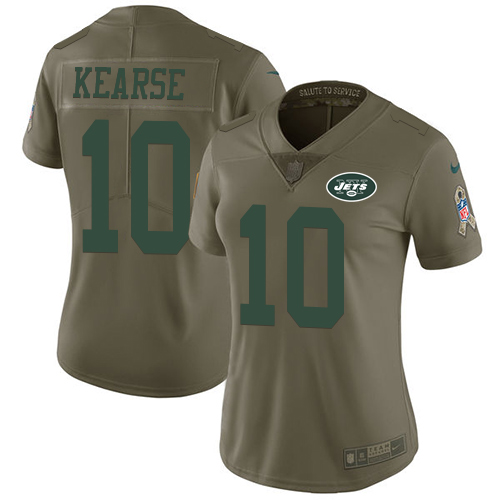 Nike Jets #10 Jermaine Kearse Olive Women's Stitched NFL Limited 2017 Salute to Service Jersey
