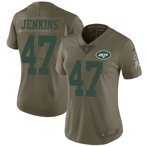 Nike Jets #47 Jordan Jenkins Olive Women's Stitched NFL Limited 2017 Salute to Service Jersey